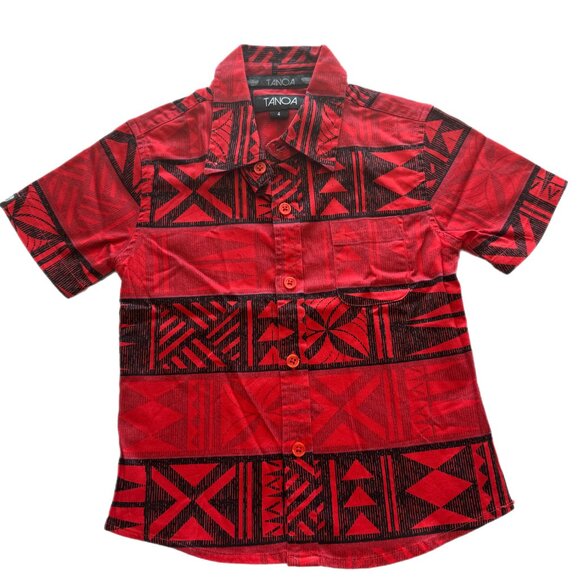 Tanoa Samoa Boys Button Down Shirt Size 4T Red Black - Picture 1 of 3